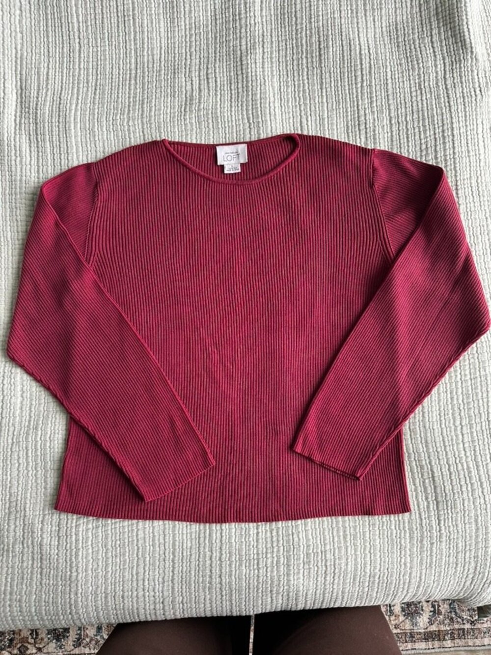 Loft burgundy ribbed long sleeve top